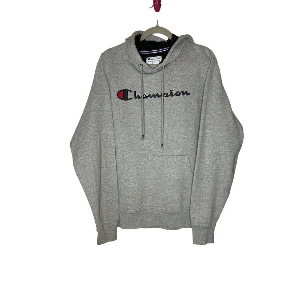 Champion Men's Powerblend Graphic Hoodie Gray Pullover Size L